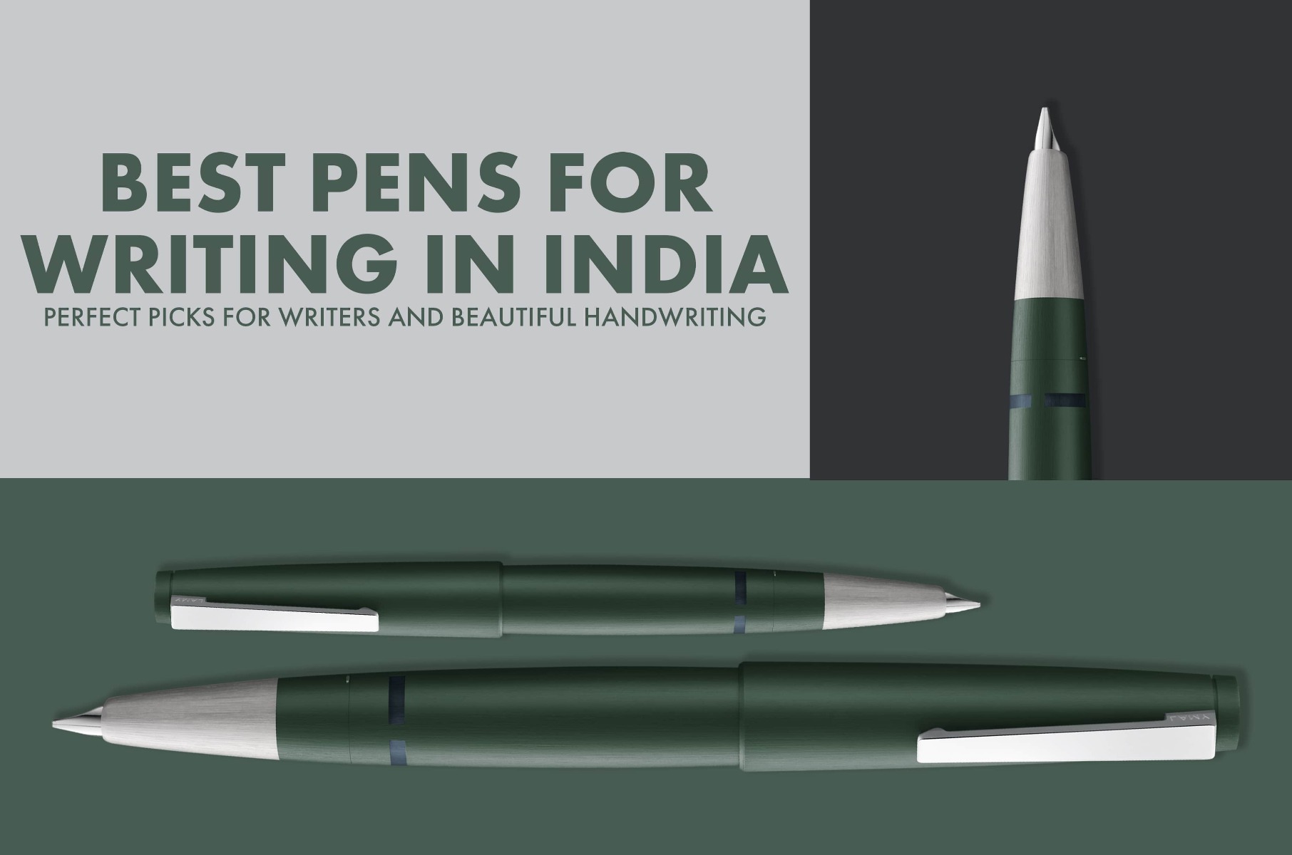 A banner titled 'Best Pens for Writing in India' with the subtitle 'Perfect Picks for Writers and Beautiful Handwriting'